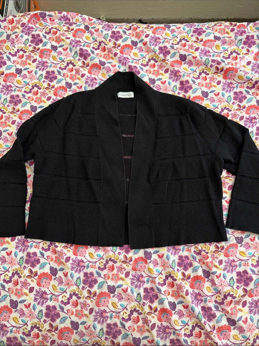 Calvin Klein Black Open-Front Cropped Blazer Cardigan